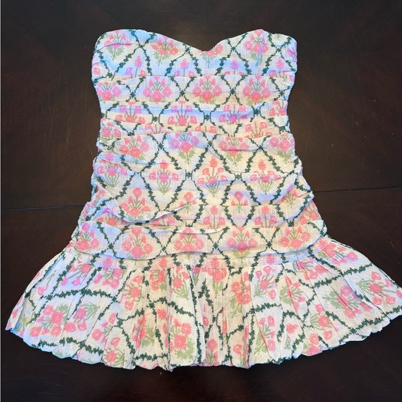 NWT Hello Molly Dance My Way White and Pink Strapless Floral Ruffle Mini Dress - Picture 4 of 7